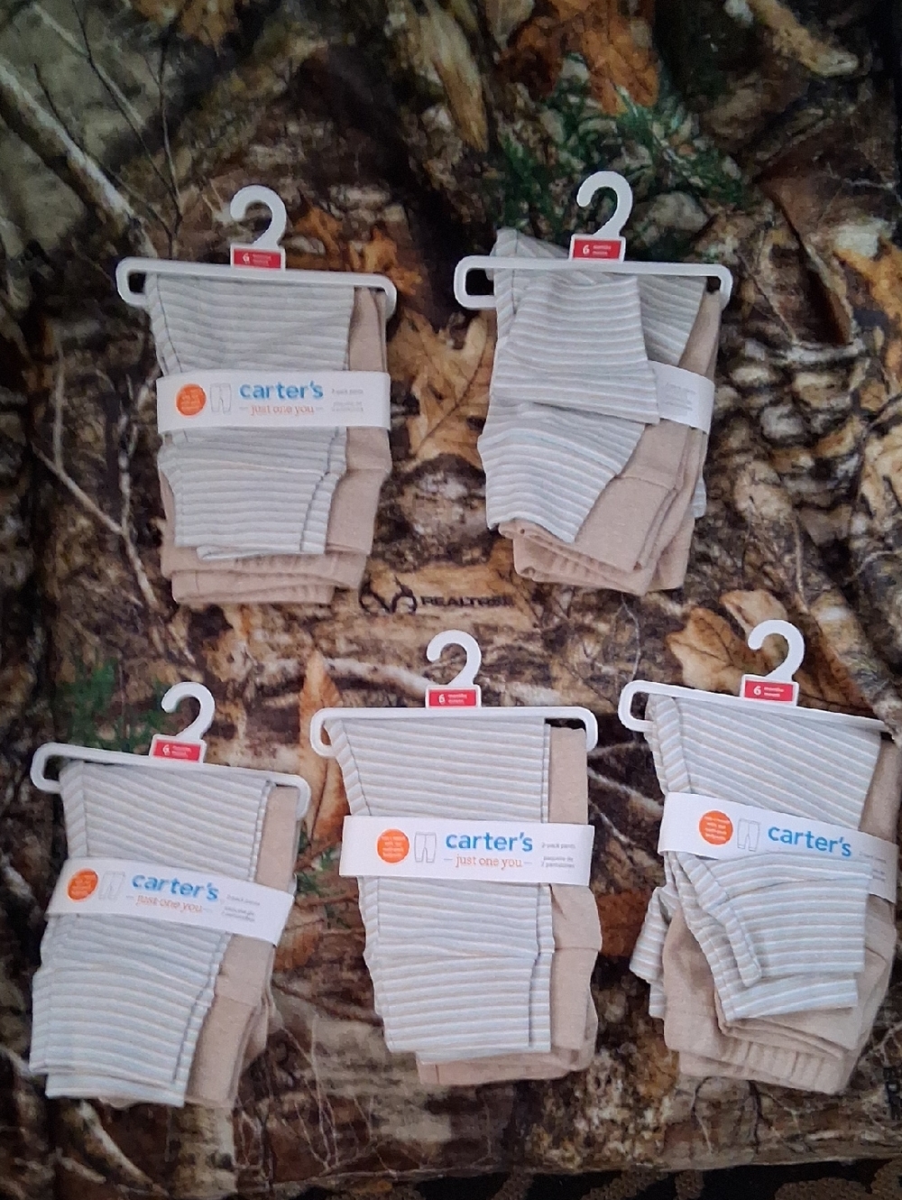 Carter's Beige and Light Gray Striped Baby Bodysuit Set - 5 Pack. 2pantsperpack